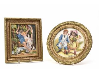 Pair Of Artini Four Dimensional Hand Painted Twin Etched Sculptured Engravings