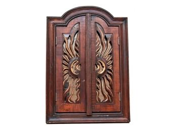 Wooden Framed Mirror With Carved Wooden Doors