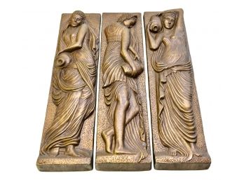 Set Of Three Signed 1964 Huebbe Maiden Wall Plaques With Seals