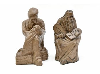 Pair Of Artini Original Bronze Engraved Sculptures Including The Ten Commandments