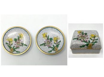 Chinese Cloisonn Trinket Box And Trinket Dishes