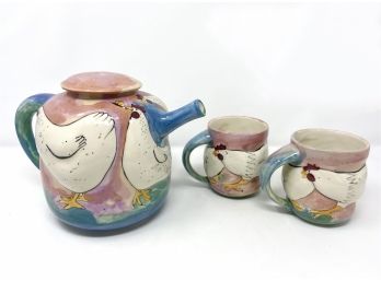 Vintage 1980s Animals & Co Chicken Teapot And Teacups