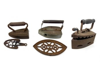 Antique Sad Irons With Trivets