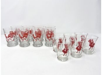 Set Of 14 Vintage Rooster Glasses