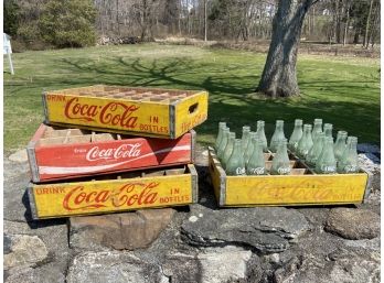 Vintage 1960s Woodstock Coca-Cola Wooden Crates And Glass Bottles