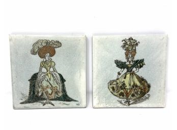 Pair Of Victorian Lady Tiles