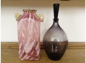 Vintage Blown Glass Vase And Decanter