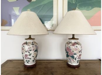 Pair Of Asian Floral Urn Lamps