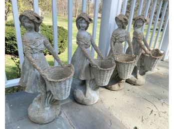 Set Of Four Maiden With Empty Basket Garden Statues/planters