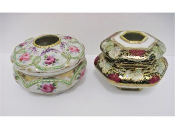 Pair Of Antique Hand Painted Porcelain Hair Receivers