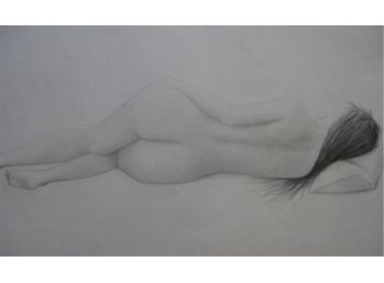 Full Body  Backside Lounging  Female Nude  'JoAnn' Graphite Drawing 18x24'