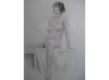 Full Body   Female Nude Seated On Towel 'LYNN' Graphite Drawing 18x24'