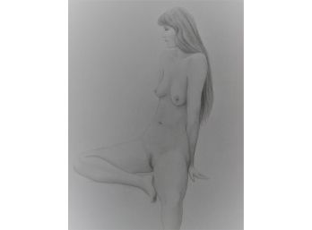 Full Body Long Haired  Female Nude 'SARAH' Graphite Drawing 18x24'