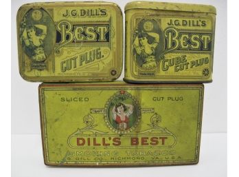 Lot Of 3 Vintage J.g. Dills Tobacco Tins