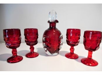 Beautiful Vintage Ruby Cranberry Glass Decanter Set