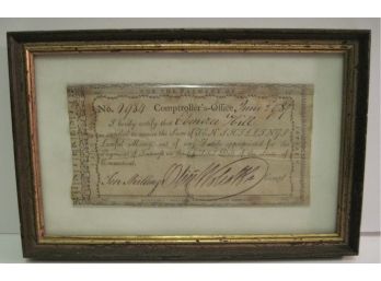 1789 Oliver Walcott Signed Revolutionary War Interest  Connecticut Colonial Currency