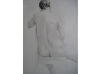 Backside Seated Male Nude  'BILL' Graphite Drawing 18x24'