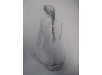 Full Body  Backside Kneeling  Female Nude  'SARAH' Graphite Drawing 18x24'