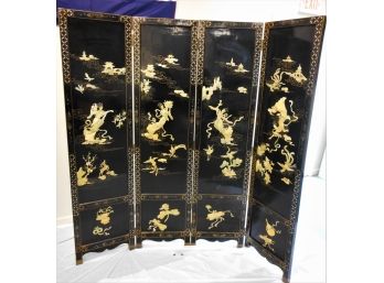 Beautiful Oriental  Black Lacquer 4 Panel Screen Room Divider With Carved Geisha Girls