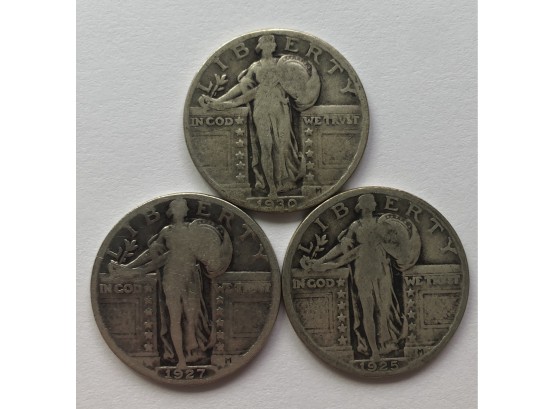 3 Standing Liberty Quarters Dated 1925, 1927, 1930