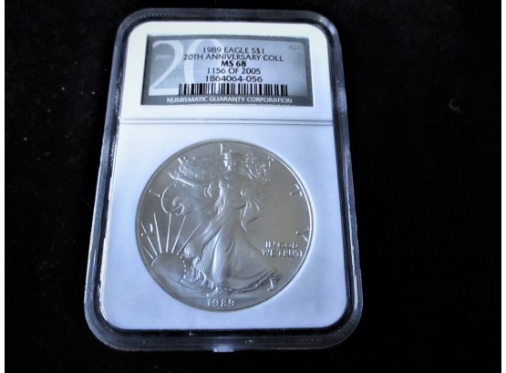 Beautiful 1989 U.S. Silver Eagle Dollar, MS 68 NGC, 20th Anniversary Limited Edition