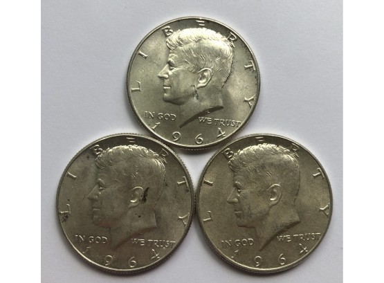 3 1964 UNC Kennedy Half Dollars