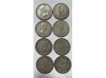 8 Canadian Silver Dimes (See Description For Dates)
