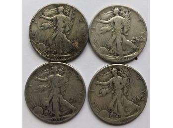 4 Consecutive Dated Walking Liberty Half Dollars 1941, 1942, 1943, 1944