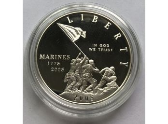 2005 Marine Corps 230th Anniversary Proof 1 Oz UNC Fine Silver Dollar In Original Case