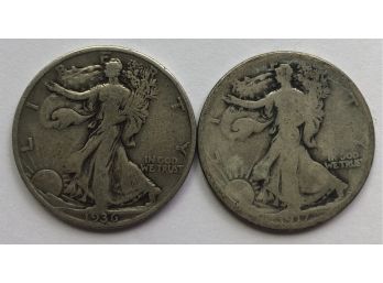 2 Walking Liberty Half Dollars Dated 1917, 1936