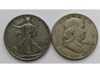 1936 Walking Liberty And 1951 S Franklin Half Dollar