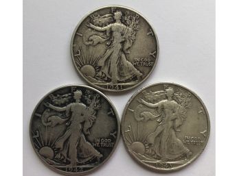 3 Walking Liberty Half Dollars With Consecutive Dates 1941, 1942, 1943 S