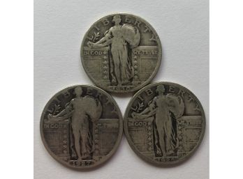 3 Standing Liberty Quarters Dated 1925, 1927, 1930