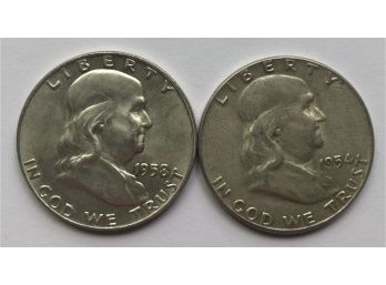 1954 And 1958 D Franklin Half Dollars