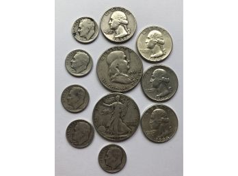 11 Coin Combo 1942 Walker, 1951 S Franklin, (4) Washington Quarters, (5) Roosevelt Dimes