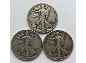 3 Walking Liberty Half Dollars Consecutive Dates 1943 D, 1944, 1945