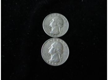 1964 P & D U. S. Washington Silver Quarters, 2 Coins, Lot 1
