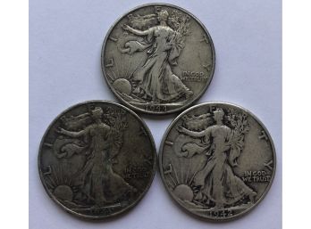 3 Walking Liberty Half Dollars With Consecutive Dates 1942, 1943, 1944