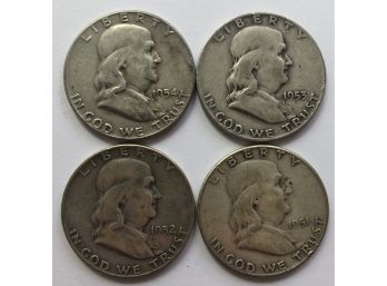 4 Franklin Consecutive Dated Half Dollars 1951, 1952 D, 1953 D, 1954