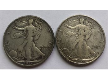 1936 S And 1943 S Walking Liberty Half Dollars
