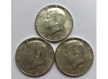 3 1964 UNC Kennedy Half Dollars
