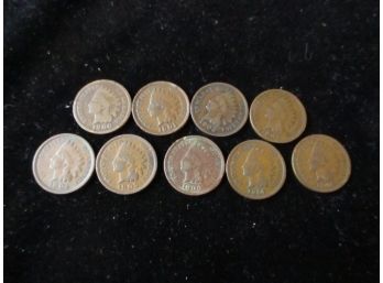 1900, '01, '02, '03, '04, '05, '06, '07, '08 U.S. Indian Head Pennies 9 Pennies, Lot 2
