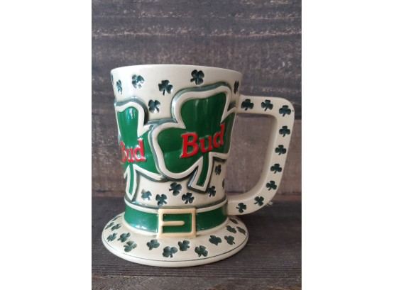 Anheuser- Busch St. Patrick's Day Budweiser Beer Mug - 'Tip O' The Hat'. Leprechaun Hat With Shamrocks Galore
