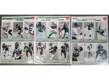 All 3 Of 3 Issued Full Sheets, ( Not Separated), Of The 1993 NY JETS McDonald's Limited Edition Gameday Cards