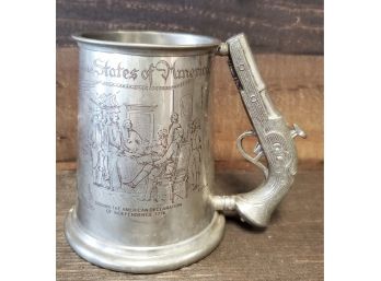 Vintage English Pewter Mug By William Adams, Sheffield, England - Pistol Handle & Declaration Of Independence