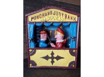 Punch And Judy Vintage Cast Iron Coin Bank - Puppet Show  - 1960s Issue.