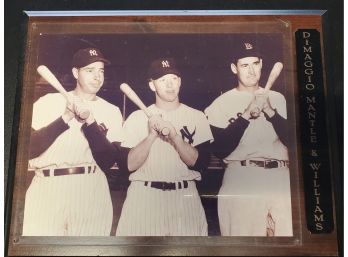 1951 Photo New York Yankees & Boston Red Sox Greats - Joe DiMaggio, Mickey Mantle & Ted Williams Mounted Photo