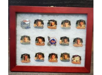 New York Mets- 12 Famous Players Full- Color Photo Pins In A Nice Framed Collection Display  -Plus 3 Team Pins