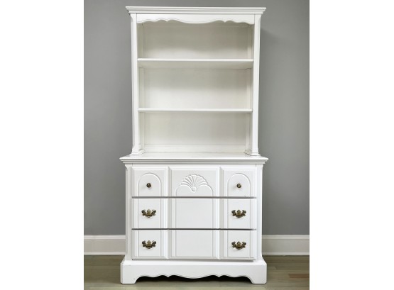 A White Painted Wood Chest Of Drawers And Hutch/Shelf Top
