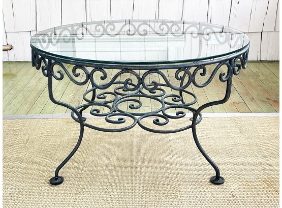 A Vintage Wrought Iron Glass Top Coffee Table